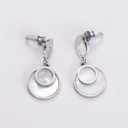 1 Pair Casual Shiny Round Plating Inlay 304 Stainless Steel Shell 18K Gold Plated Drop Earrings