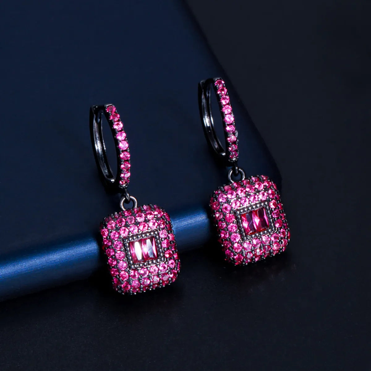 1 Pair Casual Shiny Square Plating Inlay Copper Zircon White Gold Plated Rhodium Plated Drop Earrings