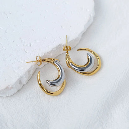 1 Pair Casual Shiny U Shape Solid Color Asymmetrical Plating 304 Stainless Steel 14K Gold Plated Earrings