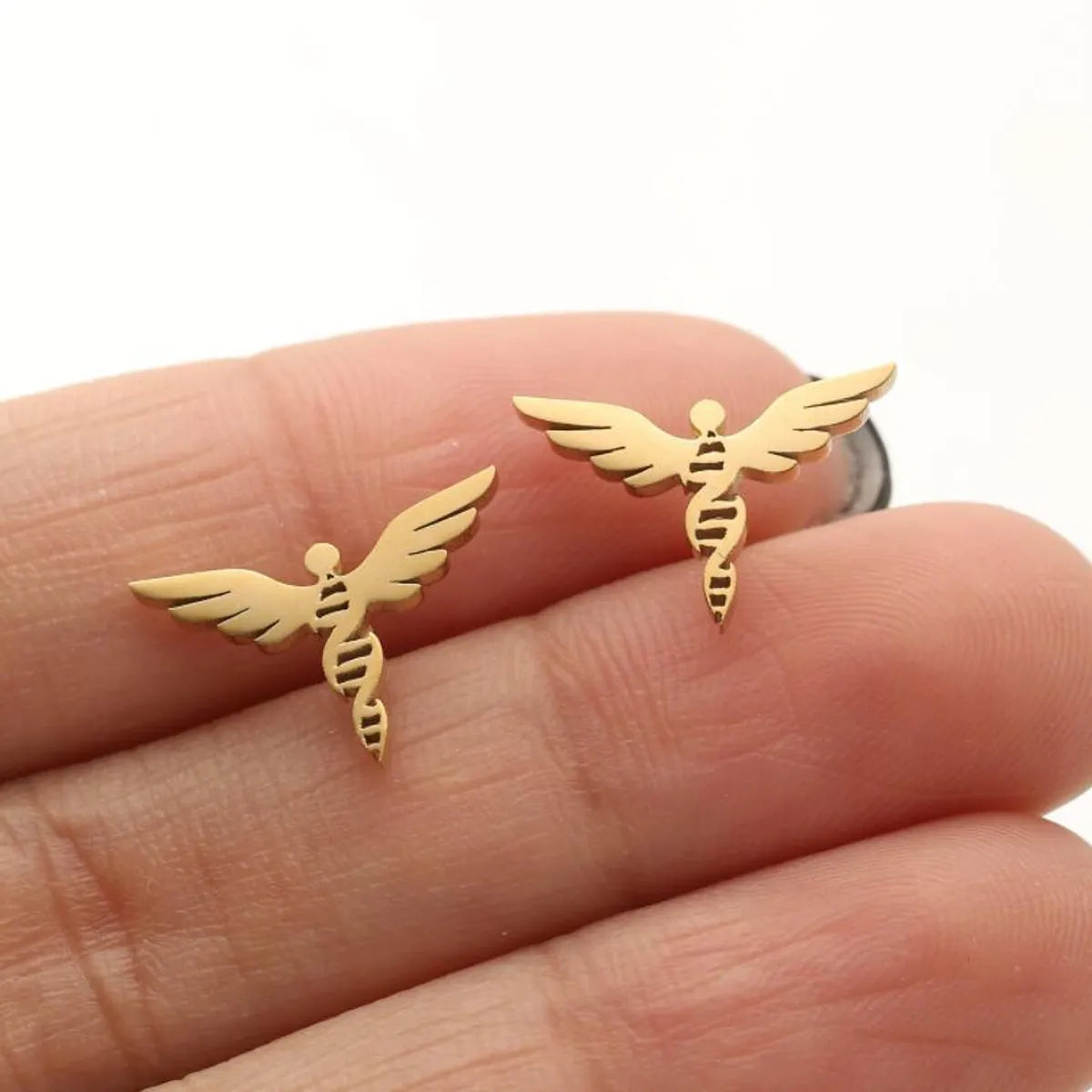 1 Pair Casual Simple Style Angel Plating Hollow Out Stainless Steel Ear Studs