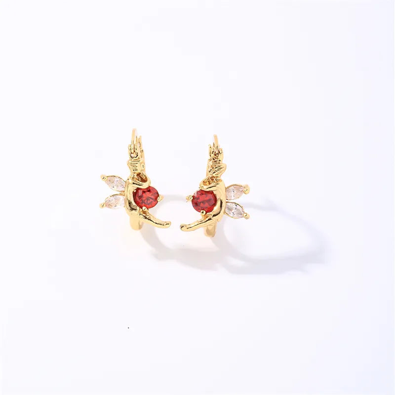 1 Pair Casual Simple Style Angel Plating Inlay Copper Zircon Gold Plated Earrings