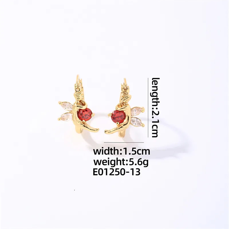 1 Pair Casual Simple Style Angel Plating Inlay Copper Zircon Gold Plated Earrings