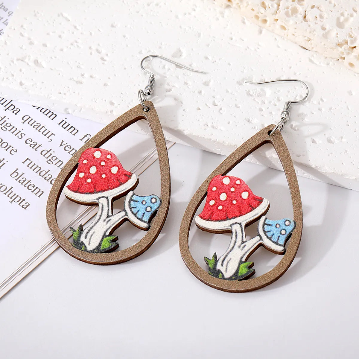 1 Pair Casual Simple Style Animal Water Droplets Mushroom Wood Drop Earrings