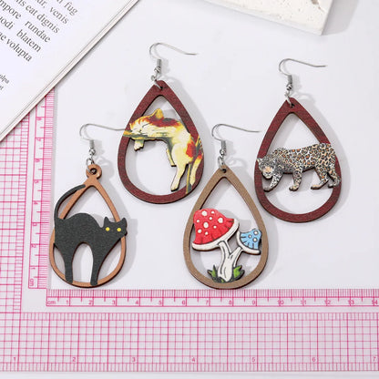 1 Pair Casual Simple Style Animal Water Droplets Mushroom Wood Drop Earrings