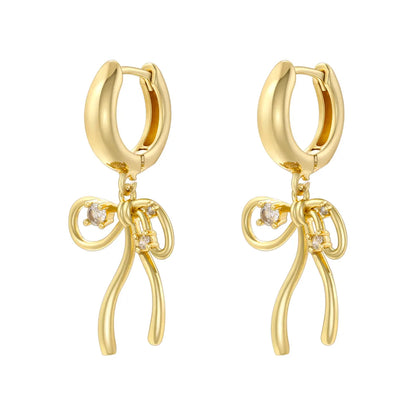 1 Pair Casual Simple Style Bow Knot Plating Inlay Copper Zircon 18K Gold Plated Drop Earrings