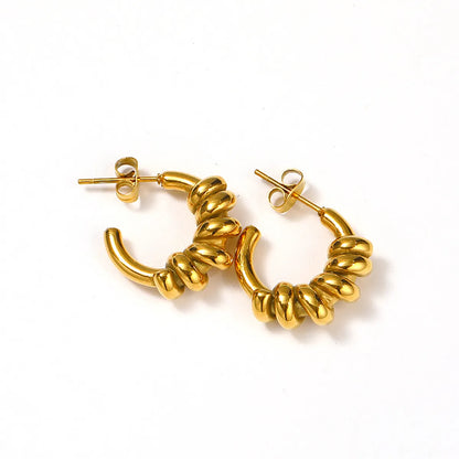 1 Pair Casual Simple Style British Style C Shape Polishing Plating Stainless Steel Gold Plated Ear Studs