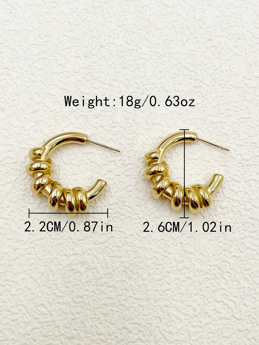 1 Pair Casual Simple Style British Style C Shape Polishing Plating Stainless Steel Gold Plated Ear Studs