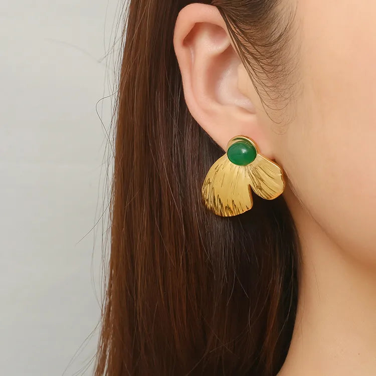 1 Pair Casual Simple Style Butterfly Inlay 304 Stainless Steel Natural Stone Gold Plated Ear Studs