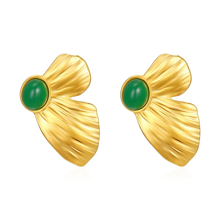 1 Pair Casual Simple Style Butterfly Inlay 304 Stainless Steel Natural Stone Gold Plated Ear Studs