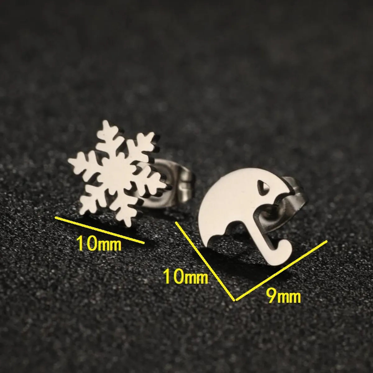 1 Pair Casual Simple Style Butterfly Umbrella Snowflake Asymmetrical Plating Hollow Out Stainless Steel Ear Studs