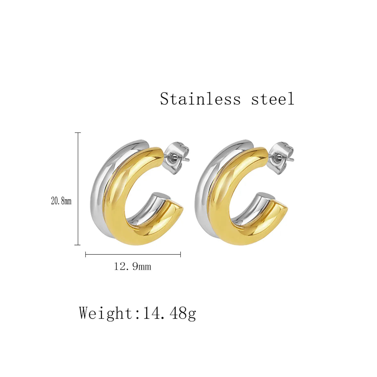 1 Pair Casual Simple Style C Shape 304 Stainless Steel 18K Gold Plated Ear Studs