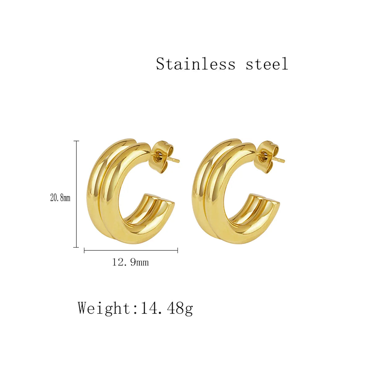 1 Pair Casual Simple Style C Shape 304 Stainless Steel 18K Gold Plated Ear Studs