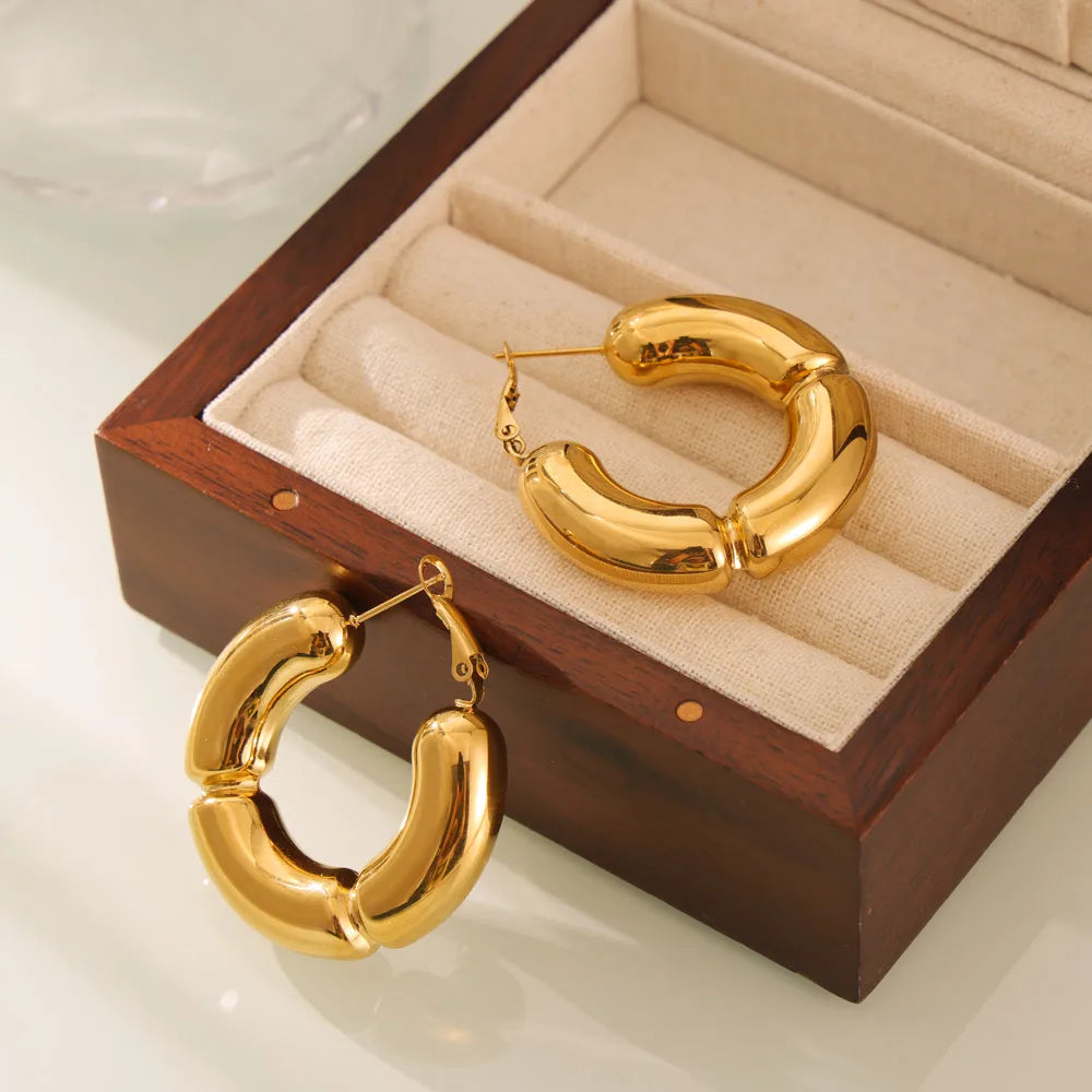 1 Pair Casual Simple Style C Shape Layered Patchwork Plating 304 Stainless Steel 18K Gold Plated Hoop Earrings