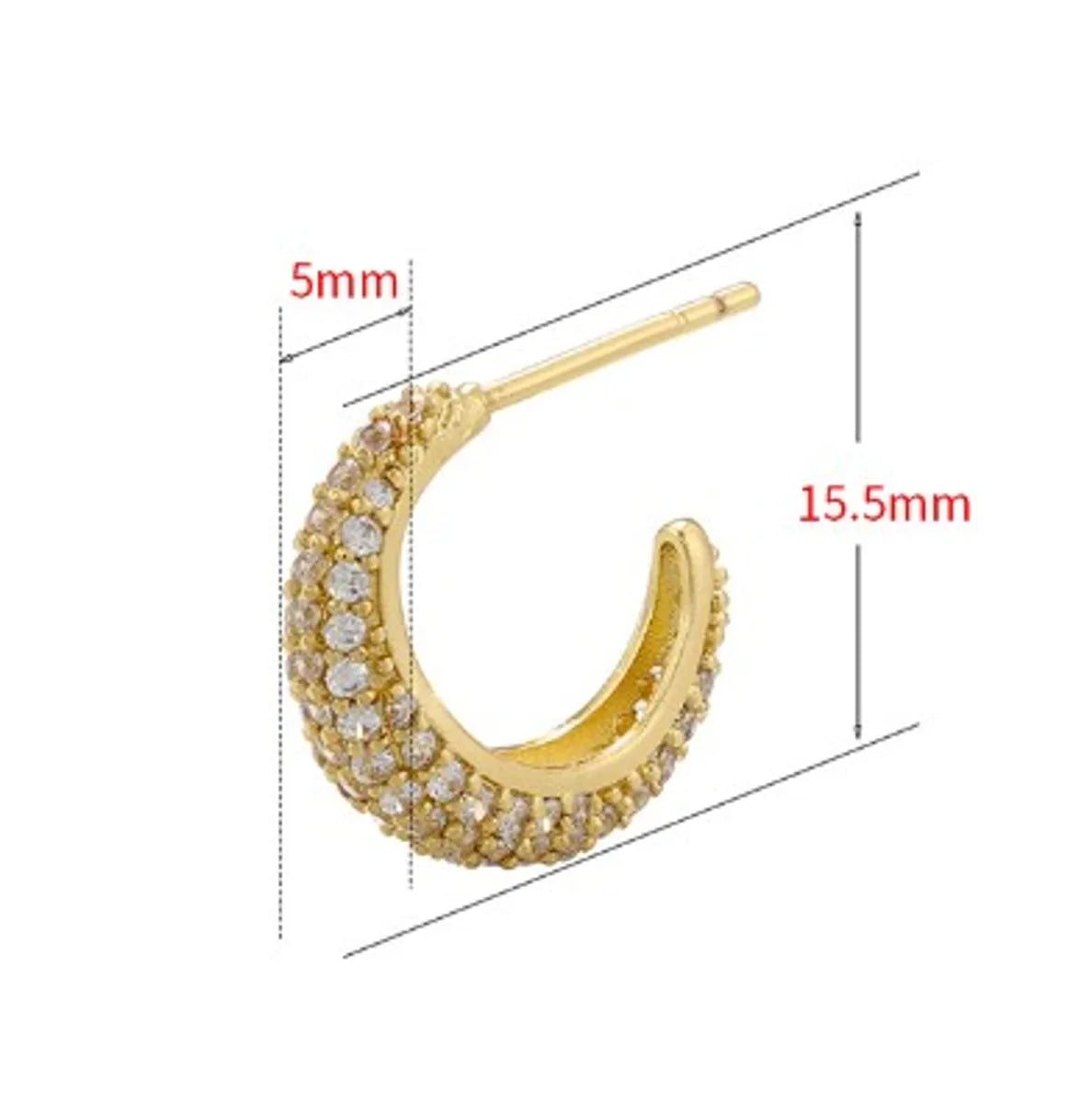 1 Pair Casual Simple Style C Shape Plating Inlay Copper Zircon 18k Gold Plated Ear Studs