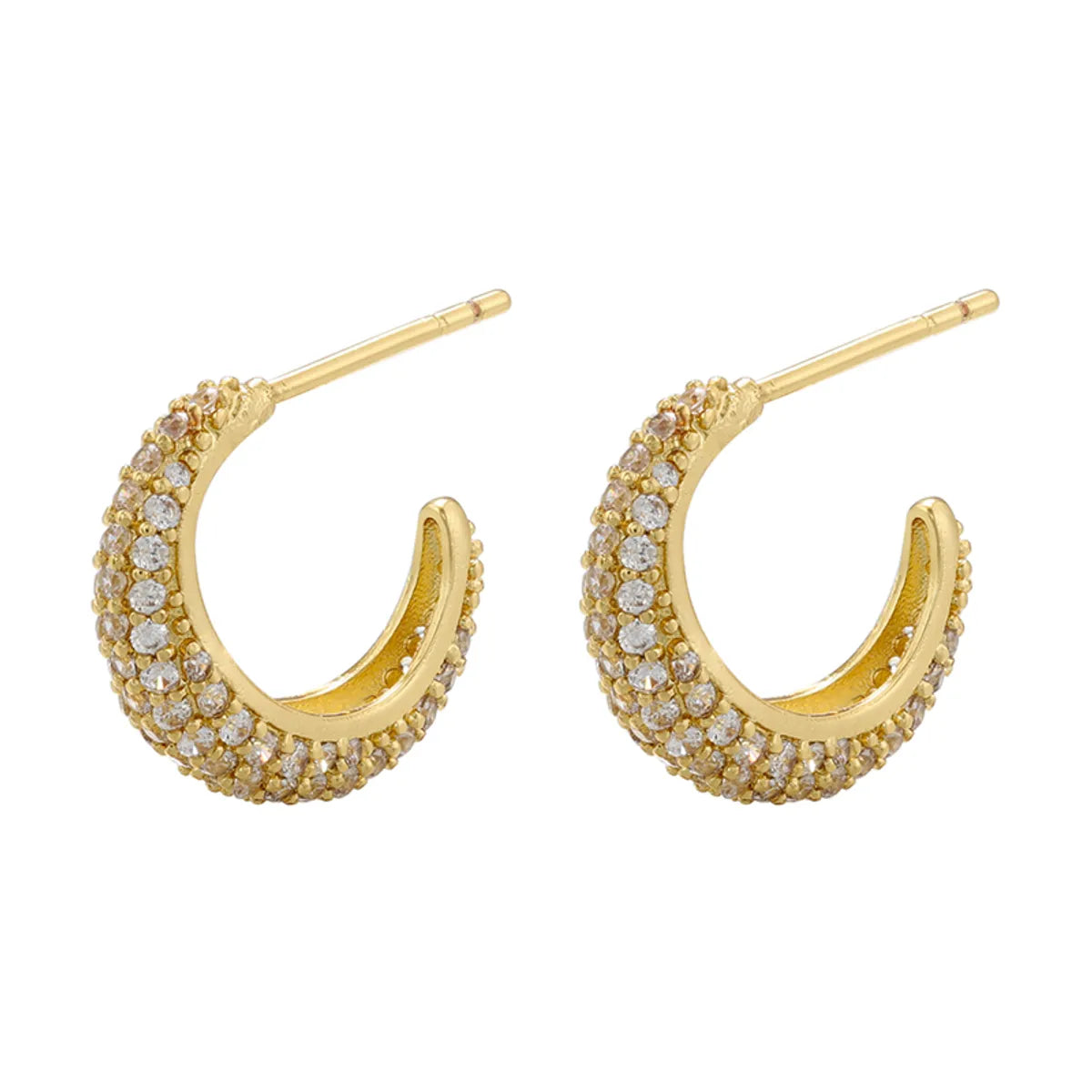 1 Pair Casual Simple Style C Shape Plating Inlay Copper Zircon 18k Gold Plated Ear Studs