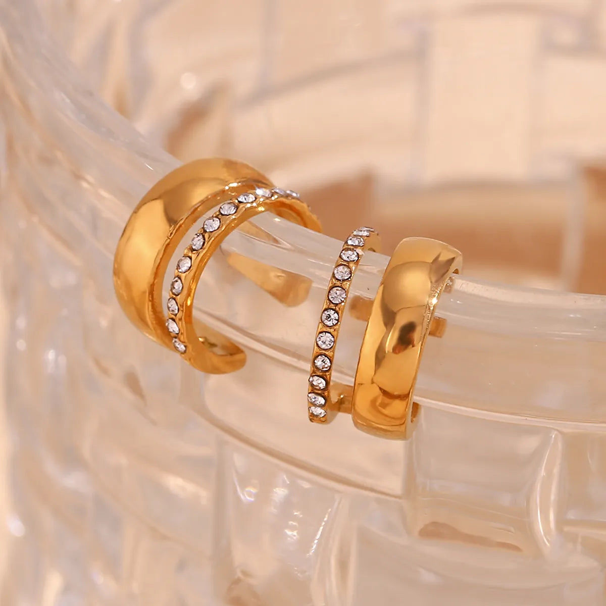 1 Pair Casual Simple Style C Shape Plating Inlay Stainless Steel Rhinestones 18k Gold Plated Ear Cuffs