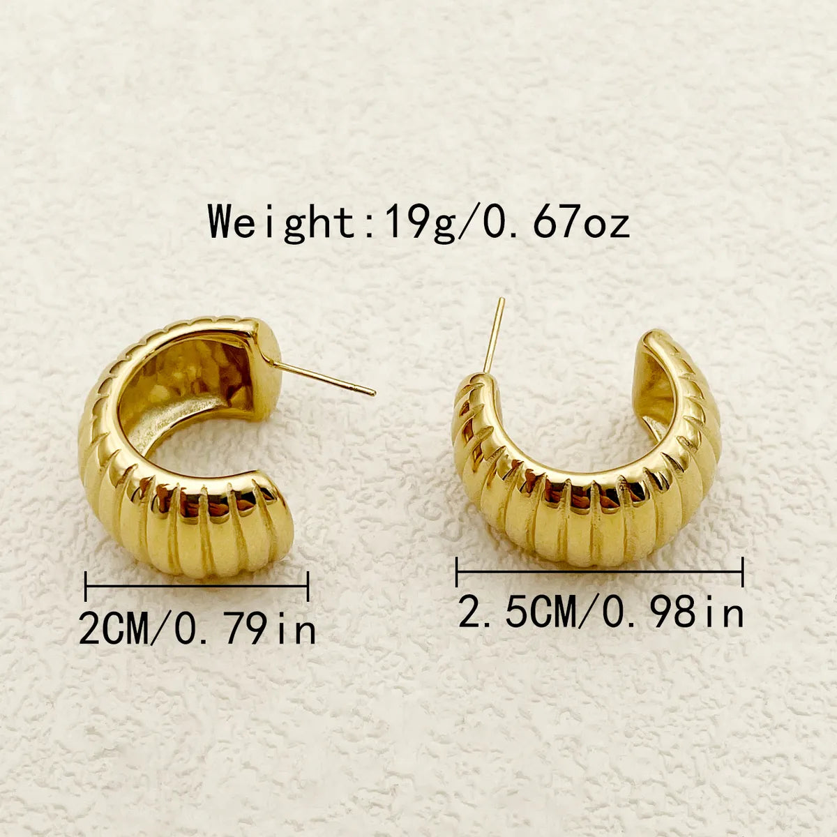 1 Pair Casual Simple Style C Shape Polishing Plating 304 Stainless Steel 14K Gold Plated Ear Studs