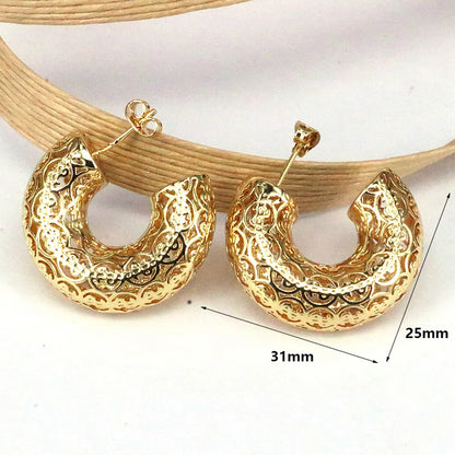 1 Pair Casual Simple Style C Shape Star Plating Hollow Out Copper 18k Gold Plated Silver Plated Ear Studs