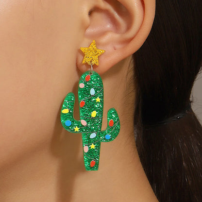 1 Pair Casual Simple Style Cactus Christmas Tree Arylic Drop Earrings