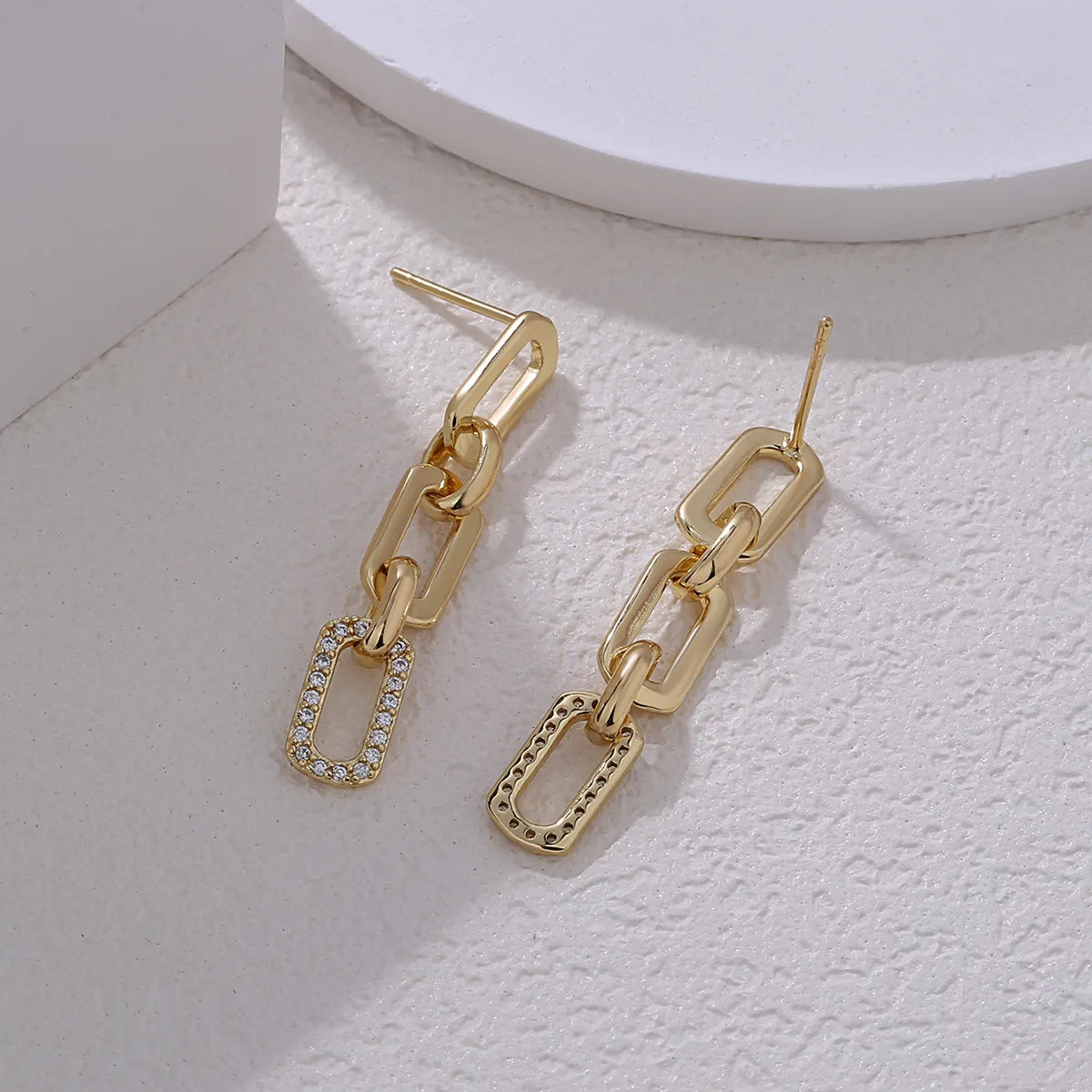 1 Pair Casual Simple Style Chain Copper Zircon White Gold Plated Drop Earrings