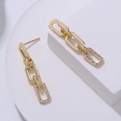 1 Pair Casual Simple Style Chain Copper Zircon White Gold Plated Drop Earrings