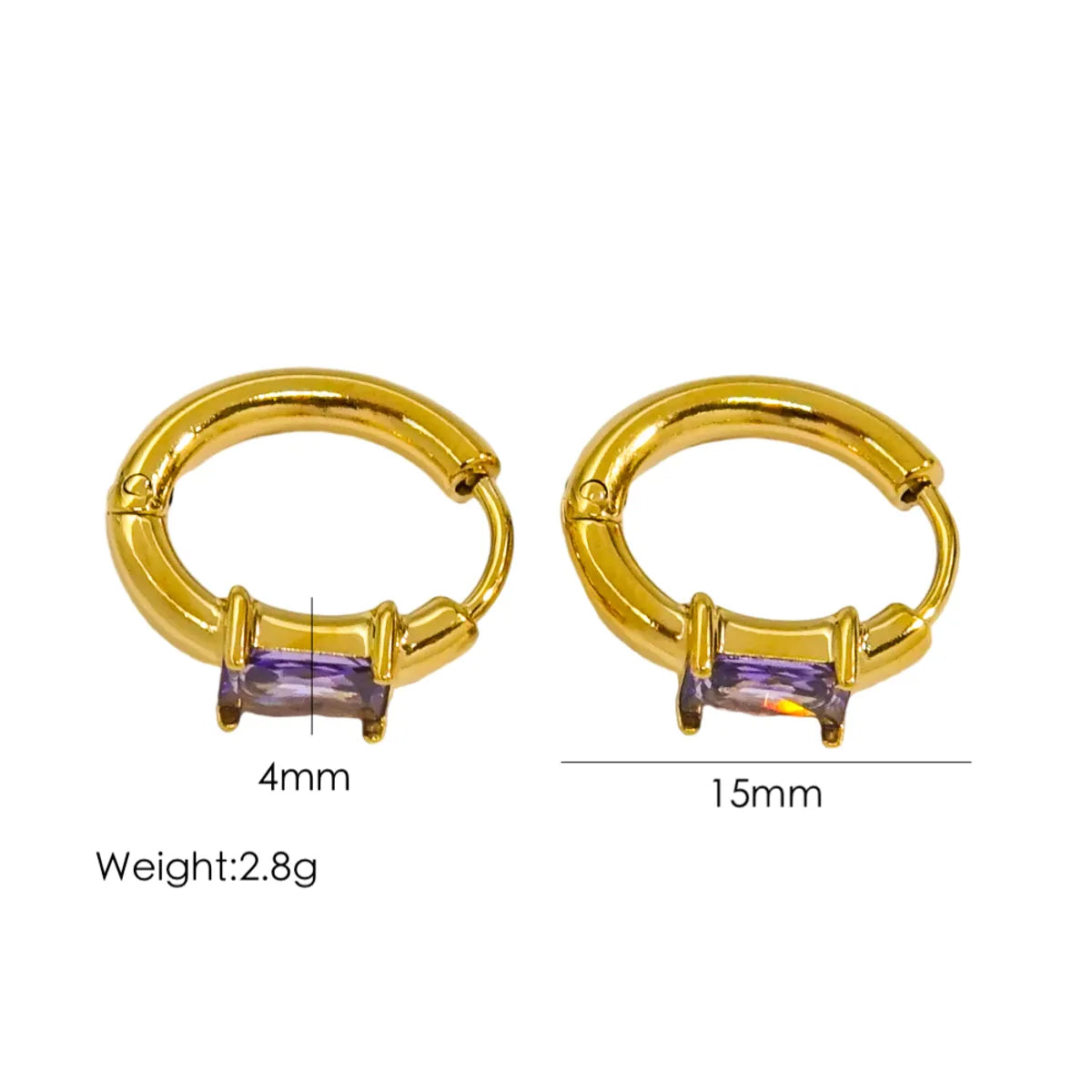 1 Pair Casual Simple Style Circle Polishing Inlay 304 Stainless Steel Zircon 18K Gold Plated Earrings