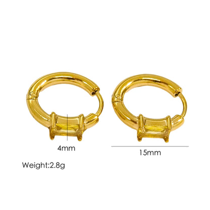 1 Pair Casual Simple Style Circle Polishing Inlay 304 Stainless Steel Zircon 18K Gold Plated Earrings