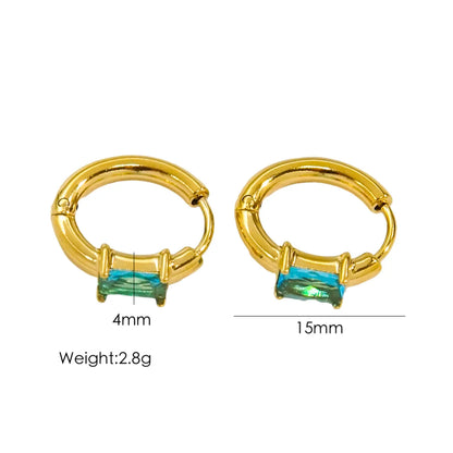 1 Pair Casual Simple Style Circle Polishing Inlay 304 Stainless Steel Zircon 18K Gold Plated Earrings