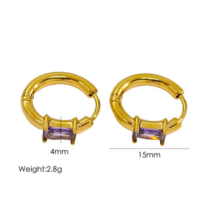 1 Pair Casual Simple Style Circle Polishing Inlay 304 Stainless Steel Zircon 18K Gold Plated Earrings