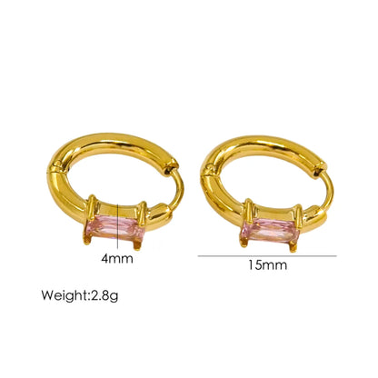 1 Pair Casual Simple Style Circle Polishing Inlay 304 Stainless Steel Zircon 18K Gold Plated Earrings