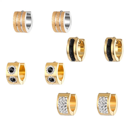 1 Pair Casual Simple Style Circle Stainless Steel Plating Inlay Zircon Earrings