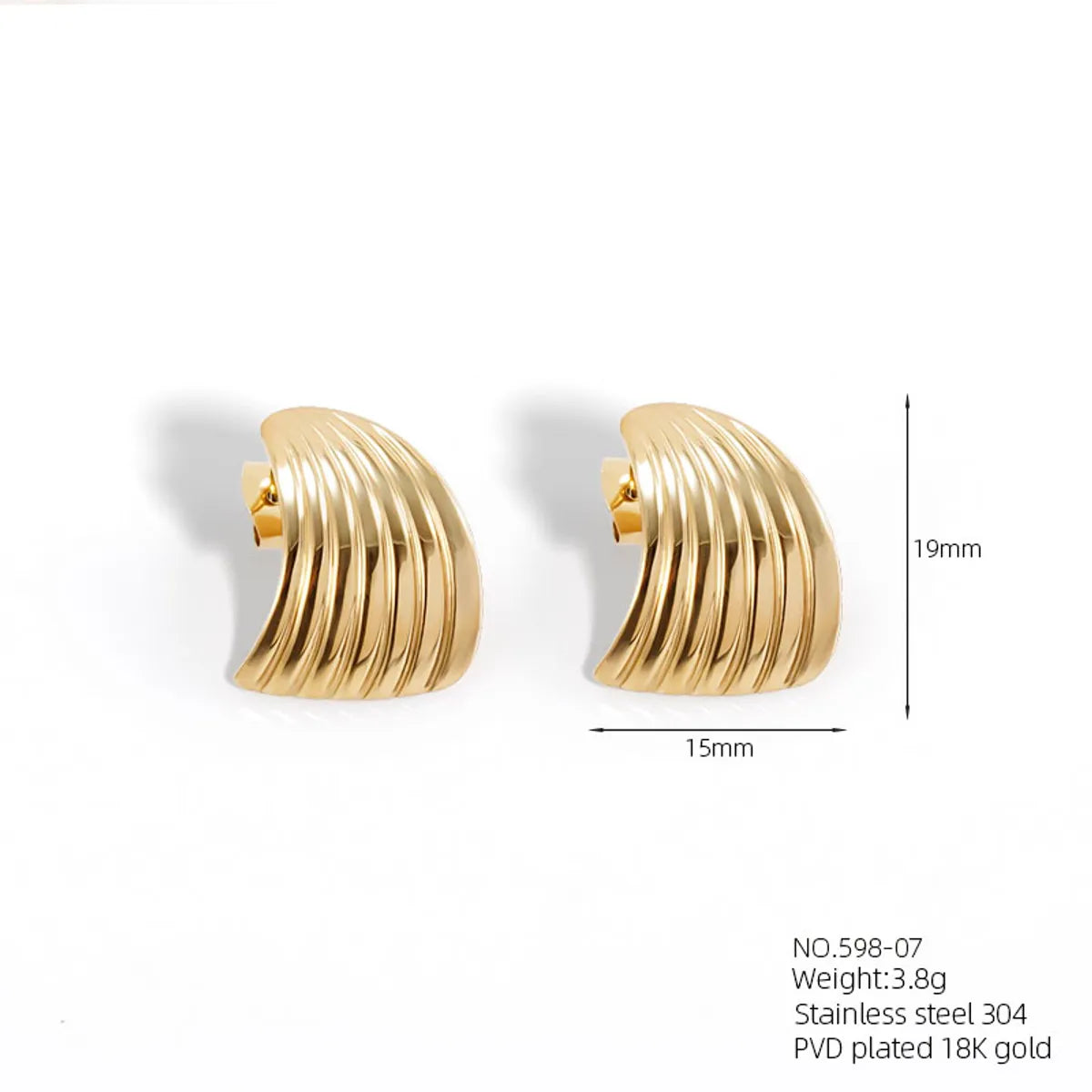 1 Pair Casual Simple Style Classic Style Geometric Scallop Heart Shape 304 Stainless Steel 18K Gold Plated Ear Studs