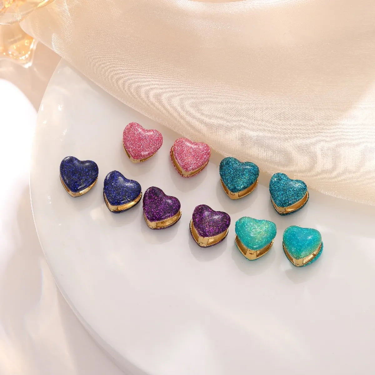 1 Pair Casual Simple Style Classic Style Heart Shape Epoxy Plating Stainless Steel Resin Titanium Steel Gold Plated Earrings