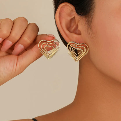 1 Pair Casual Simple Style Classic Style Heart Shape Plating Iron 16K Gold Plated Ear Studs