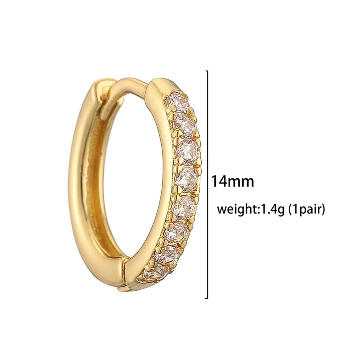 1 Pair Casual Simple Style Classic Style Round Plating Inlay Copper Zircon 18k Gold Plated Hoop Earrings