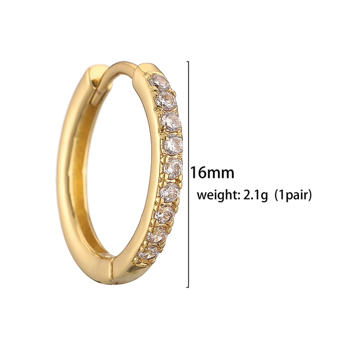 1 Pair Casual Simple Style Classic Style Round Plating Inlay Copper Zircon 18k Gold Plated Hoop Earrings