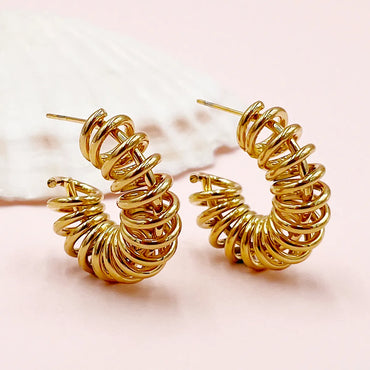 1 Pair Casual Simple Style Commute C Shape Geometric Polishing Plating Stainless Steel Gold Plated Ear Studs