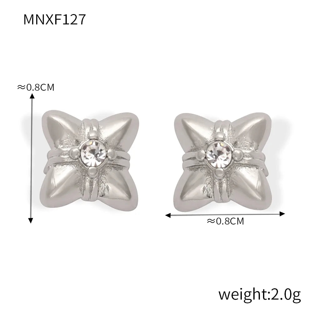 1 Pair Casual Simple Style Commute Flower Plating Inlay Titanium Steel Rhinestones 18K Gold Plated Ear Studs