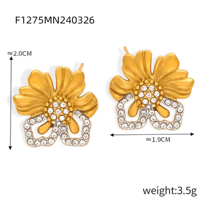 1 Pair Casual Simple Style Commute Flower Plating Inlay Titanium Steel Rhinestones 18K Gold Plated Ear Studs