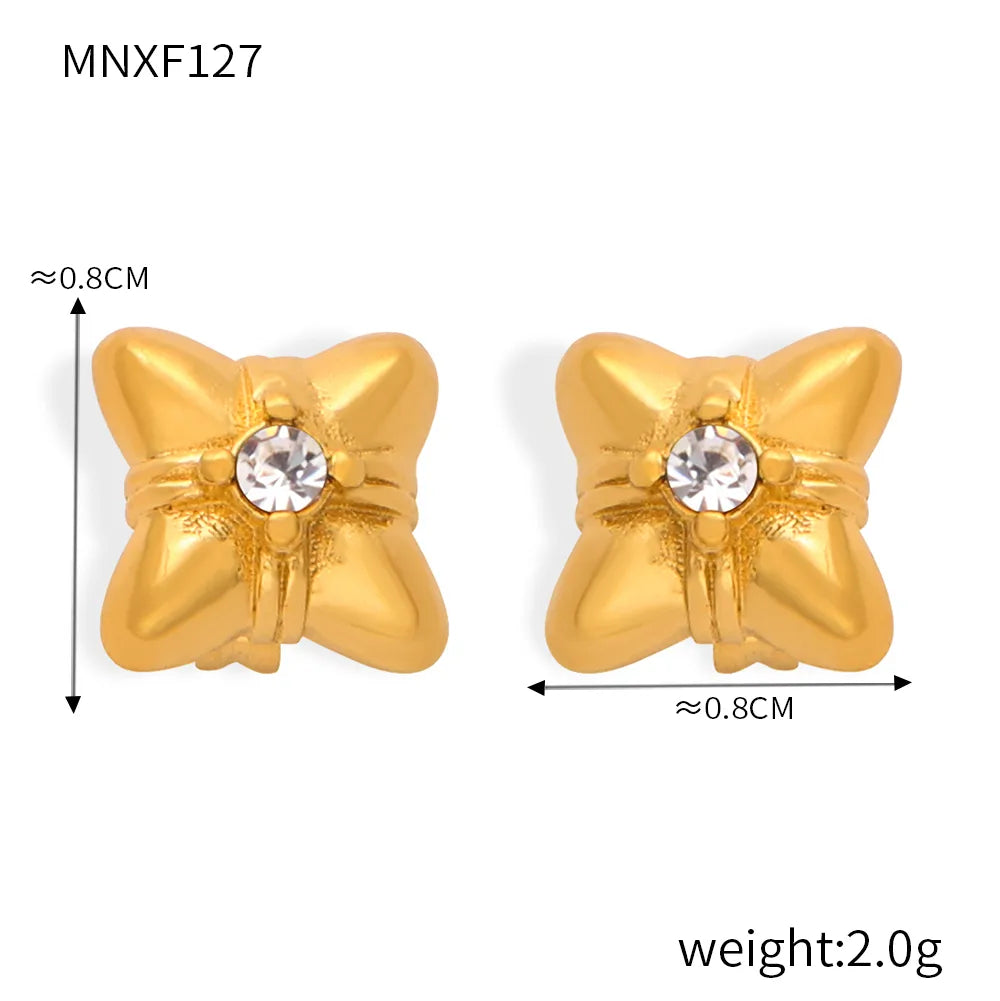 1 Pair Casual Simple Style Commute Flower Plating Inlay Titanium Steel Rhinestones 18K Gold Plated Ear Studs