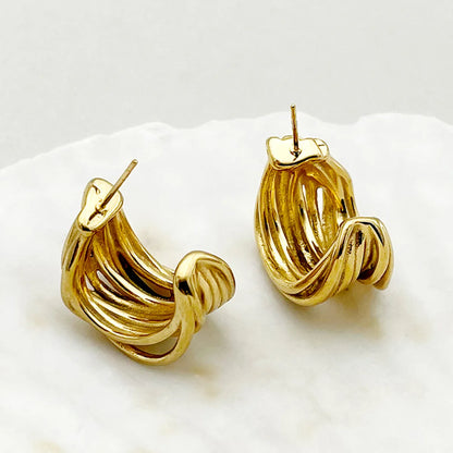 1 Pair Casual Simple Style Commute Lines Plating Stainless Steel Gold Plated Ear Studs