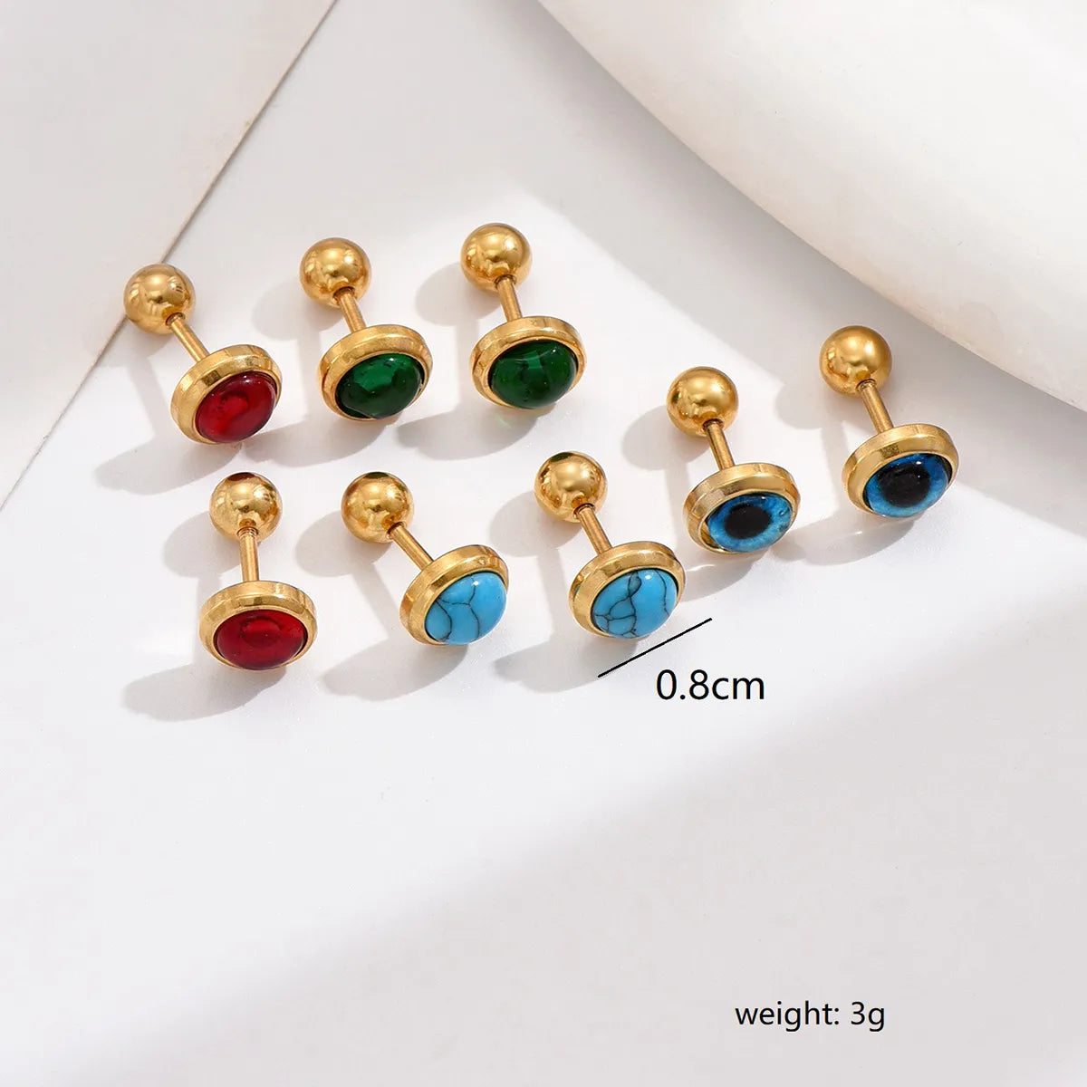 1 Pair Casual Simple Style Commute Round Inlay Stainless Steel Artificial Gemstones Turquoise Ear Studs