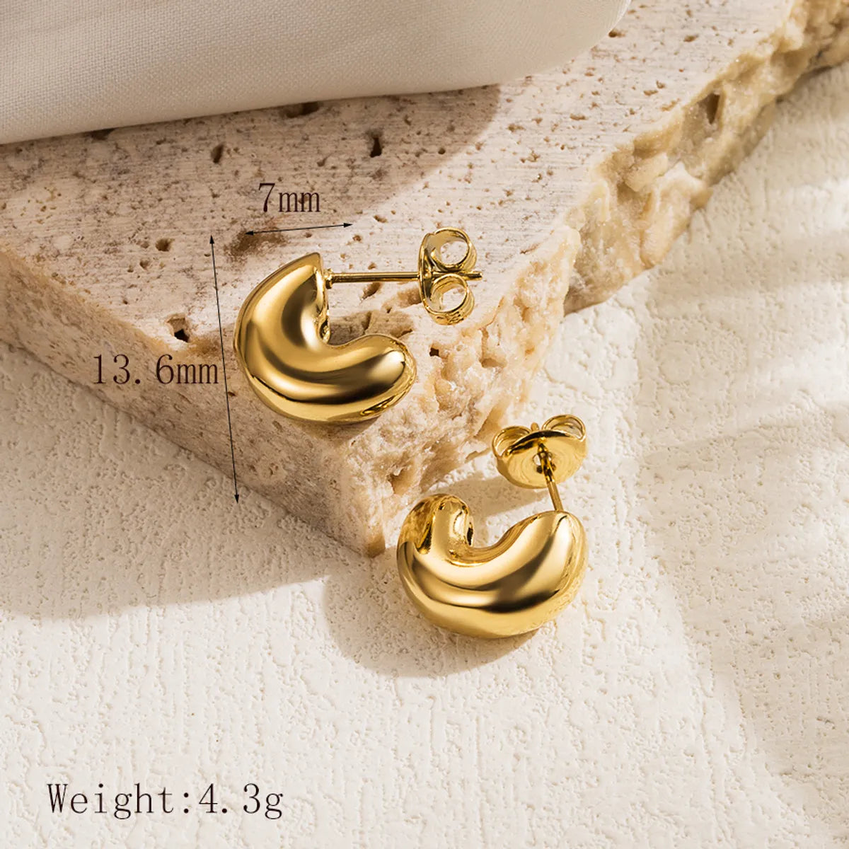 1 Pair Casual Simple Style Commute Round Solid Color Plating 304 Stainless Steel 18K Gold Plated Ear Studs