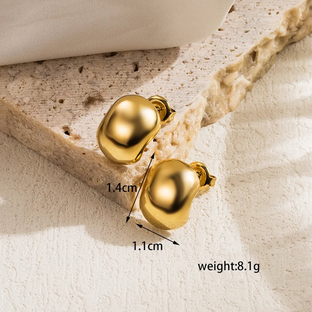 1 Pair Casual Simple Style Commute Round Solid Color Plating 304 Stainless Steel 18K Gold Plated Ear Studs