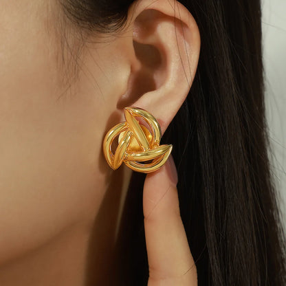 1 Pair Casual Simple Style Commute Solid Color Plating Hollow Out Copper 18k Gold Plated Ear Studs