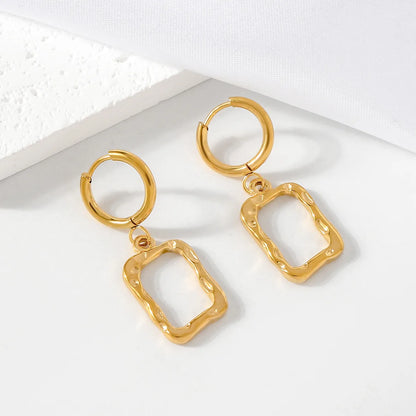 1 Pair Casual Simple Style Commute Solid Color Rectangle Pleated Hollow Out 304 Stainless Steel 18K Gold Plated Drop Earrings Ear Studs