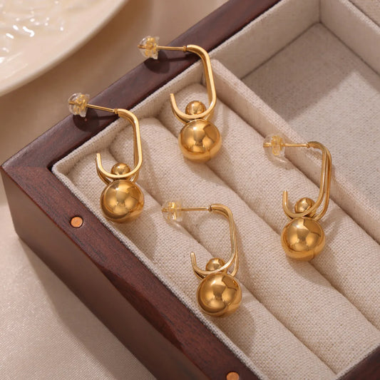 1 Pair Casual Simple Style Commute Solid Color Titanium Steel 18K Gold Plated Drop Earrings