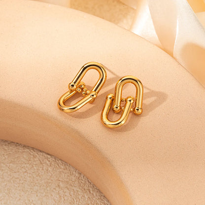 1 Pair Casual Simple Style Commute U Shape Plating Hollow Out 304 Stainless Steel 14K Gold Plated Ear Studs