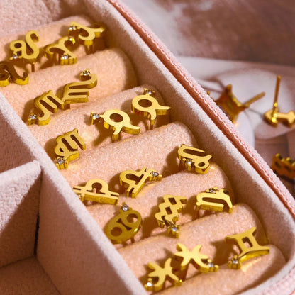 1 Pair Casual Simple Style Constellation Plating Inlay Stainless Steel Zircon 18k Gold Plated Ear Studs