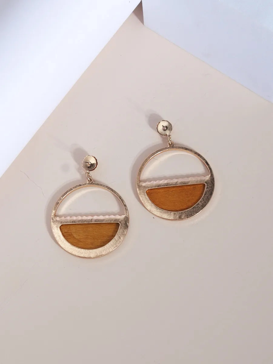 1 Pair Casual Simple Style Cow Pattern Plating Alloy Wood 18k Gold Plated Drop Earrings